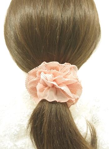 【限定品】シュシュ シフォンとメッシュレース 〔ヘアゴム おしゃれ フリル・ギャ...