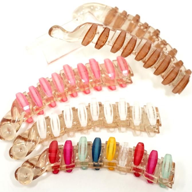 バナナクリップ ネイルみたいなキラキラ☆ツヤツヤモチーフ デミ 〔クリアベージュ台 ヘアクリップ 髪ど..