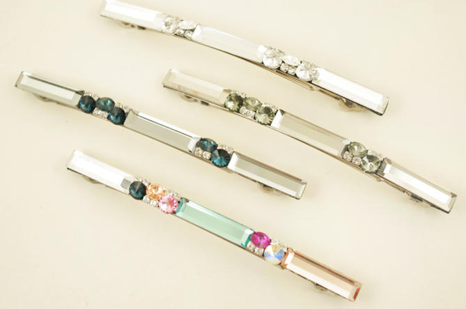 バレッタ ロング スワロフスキー カットガラス スリム [バレッタ 髪どめ ヘアクリップ ヘアアクセサリー ラインストーン カラフル マルチバースデー ホワイト...