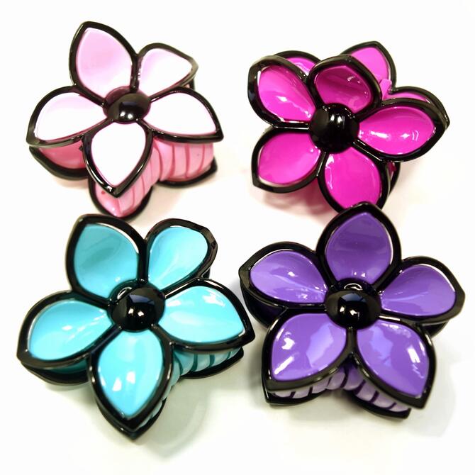 バンス クリップ 大 レトロ ポップ フラワー ブラックフレーム 〔ヘアクリップ 髪どめ 大きめ バネが見..