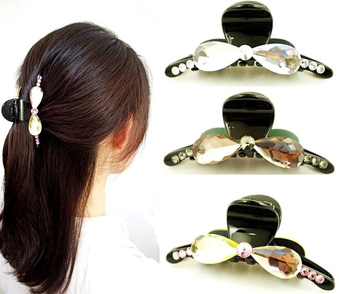 バンスクリップ クリスタル スワロフスキー クレセント リボン 〔ヘアクリップ 高級グラスストーン ガラス 高品質ラインストーン 髪どめ キラキラ 上質 パンス...