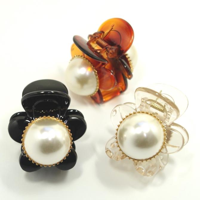 バンスクリップ MS 大粒パールのお花 〔パンス 大きめ小サイズ ヘアクリップ 髪留め 上品 かわいい ヘ..
