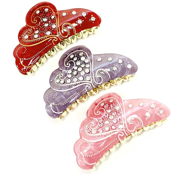 乐天商城 - 【限定品 残り1p】バンスクリップ 大きめ アセテート ハート ストーン＆スタッズ 〔ヘアクリップ キラキラ ハーフアップ フルアップ まとめ髪留め アセチ パーティー 華やか おしゃれ かわいい ヘアアレンジ パンス ハンドメイド〕