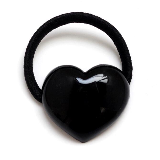 【訳あり】フランス製 ヘアゴム ハート 黒 〔ポニー 小さめ 髪どめ ポニーテール 髪飾り 光沢ブラック シンプル おしゃれ ゴムが隠れる ベーシック シック ...