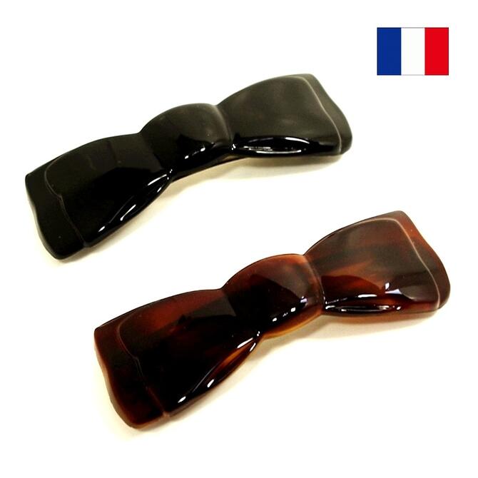 フランス製 バレッタ リボン 〔髪どめ やや大きめ ヘアクリップ シンプル 無地 ベーシック スタンダード おしゃれ 大人 上品 かわいい ハーフアップ フルアップ まとめ髪 オフィス お出かけ デイリー 人気 定番 アセテートセルロース樹脂 アセチ〕