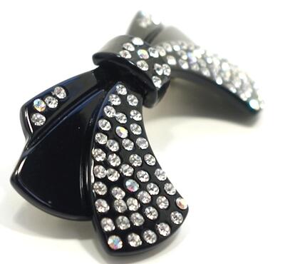 バレッタ リボン ラインストーン デザインA フラットタイプ 〔髪どめ ぱっちん留め ヘアクリップ ハーフアップ キラキラ やや小さめ普通タイプの金具 上品な華やかさ おしゃれ ヘアアクセサリー プチプラ〕