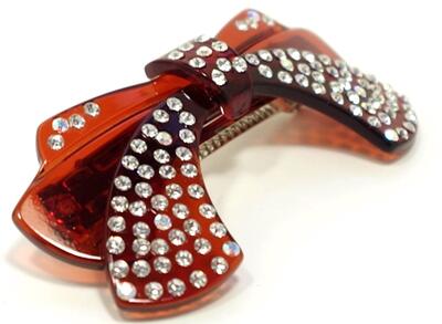 バレッタ リボン ラインストーン デザインA フラットタイプ 〔髪どめ ぱっちん留め ヘアクリップ ハーフアップ キラキラ やや小さめ普通タイプの金具 上品な華やかさ おしゃれ ヘアアクセサリー プチプラ〕