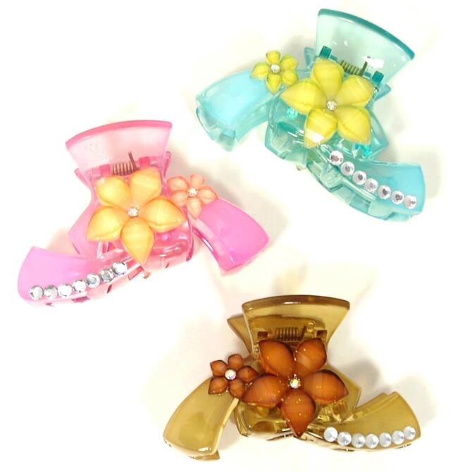 バンスクリップ 中 フラワーパーツ付 〔ヘアクリップ 髪どめ 髪の量の多いハーフアップ しっかりとまる..