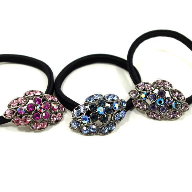 ブリリアント コンチョポニー ひし形 ラインストーン 〔ヘアゴム コンチョ 髪どめ ゴムポニー〕