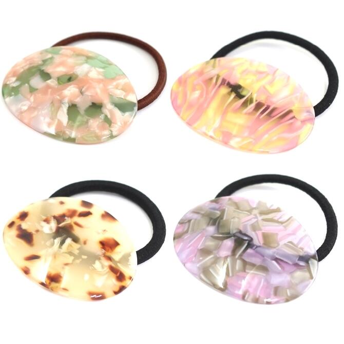 ヘアゴム ポニー アセテート マーブル ミックスカラー オーバル 〔シンプル だ円 アセチ 大人のポニー..