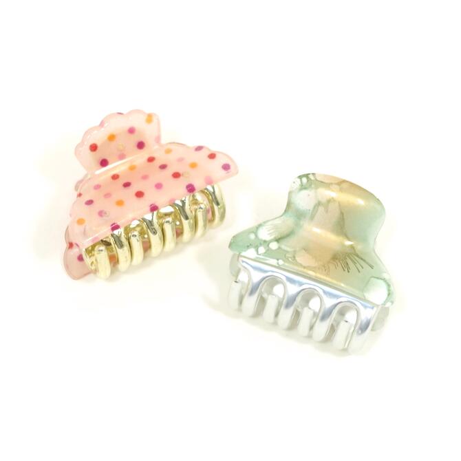 【限定品 残りピンク1p】バンスクリップ 小 カラフル マーブル模様／ドット 〔ヘアクリップ 小さめ ちょこっと留め 髪どめ アセテートセルロース樹脂 アセチ しっかりしたバネ ヘアアクセサリー〕