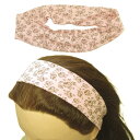 【限定品】ヘアバンド シンプル ピンクx薄茶色ローズ模様 〔ターバン 薄手 ヘッドバンド おしゃれ カジュアル 大人かわいい 薔薇 お花 プリント柄 レディースヘアアクセサリー 洗顔 スポーツ ヨガ 痛くない髪留め〕(4)