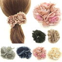 【限定品】シュシュ 薔薇 フラワーとリボンとレース付 〔やや大きめ ヘアゴム しっとりシフォン 華やか エレガント かわいい ポニーテール レディースヘアアクセ...