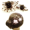 【送料無料】コサージュ ビーズ シフォン ツインフラワー 2連 〔ブローチ&クリップ ヘアクリップ まとめ髪飾り お出かけ ワンピース セレモニースーツ フォーマル 結婚式 パーティー 卒園式 入園式 卒業式 入学式 着物 和装 振袖 訪問着 浴衣 ダブルお花〕