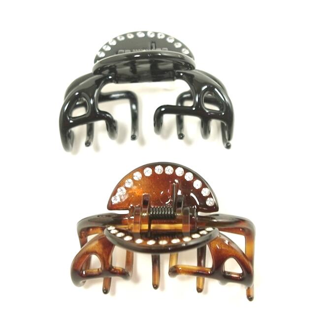 【限定品 残り黒1p】 フランス バンスクリップ 小さめ クリアラインストーン 透かしロール 〔ヘアクリップ たっぷりはさめる 髪留め ハーフアップ 上品 おし...