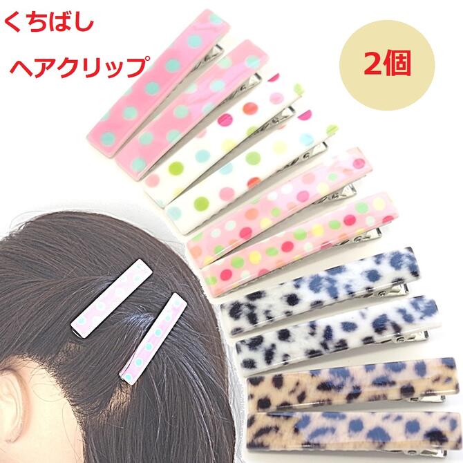 【2個セット】ヘアクリップ 幅広長方形 カラフル ポップ デザイン 〔ワニクリップ くちばし クリップ ダッカール スクエア 髪どめ 前髪 サイド 髪飾り マルチカラー かわいい カジュアル おしゃれ 豹ひょう柄 水玉 ヘアアクセサリー 髪留め〕