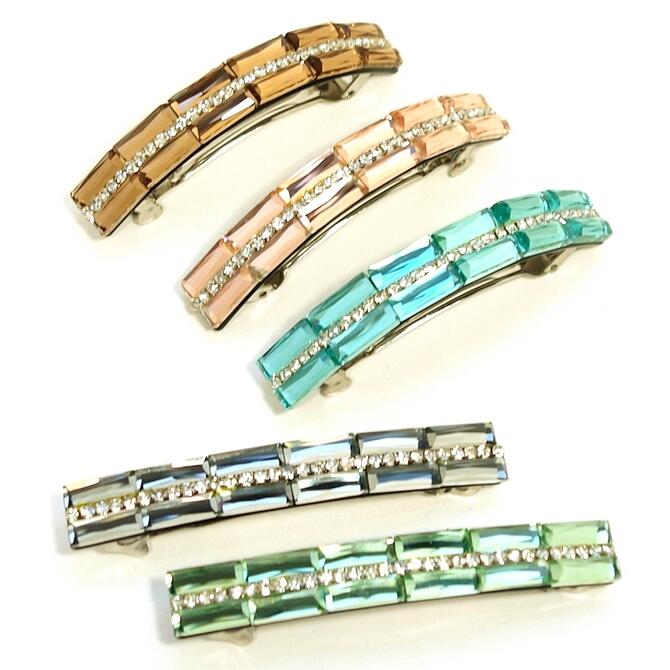 樂天商城 - 【限定品】バレッタ クリスタル カット グラスストーン 長方形 ラインストーン付き 〔ヘアクリップ キラキラ カットガラス 髪どめ ハーフアップ まとめ髪飾り 華やか おしゃれ ハーフアップ ヘアアクセサリー〕