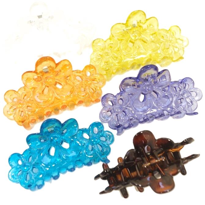 乐天商城 - 【限定品】バンスクリップ 大きめ L スリーフラワー 透かし 〔ヘアクリップ クリア系 無地 プレーン 透明感 ハーフアップ 夜会巻き フルアップ まとめ髪留め おしゃれ かわいい 髪どめ ヘアアクセサリー〕