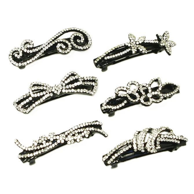 【お買い物マラソン限定 30%OFF】バレッタ 小さめ ブラックxラインストーン リッチ 〔ヘアクリップ 髪どめ ハーフアップ キラキラ おしゃれ モノトーン まとめ髪 大人 ヘアアレンジ ゴージャス ヘアアクセサリー〕
