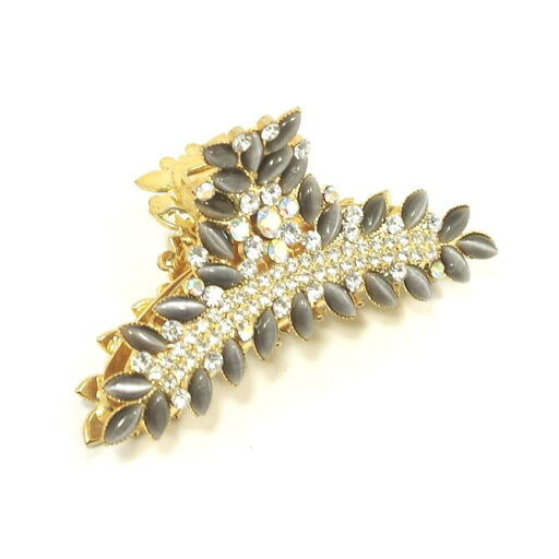 【限定1p】 バンスクリップ キャッツアイ風ストーンとラインストーン 〔ヘアクリップ 金属 メタル 髪どめ キラキラ 華やか おしゃれ ゴールドxグレーxクリスタル ハーフアップ 髪留め ゴージャス 上質 高級 ヘアアクセサリー パーティー ヘアアレンジ〕 【限定1p】 バンスクリップ キャッツアイ風ストーンとラインストーン 〔ヘアクリップ 金属 メタル 髪どめ キラキラ 華やか おしゃれ ゴールドxグレーxクリスタル ハーフアップ 髪留め ゴージャス 上質 高級 ヘアアクセサリー パーティー ヘアアレンジ〕