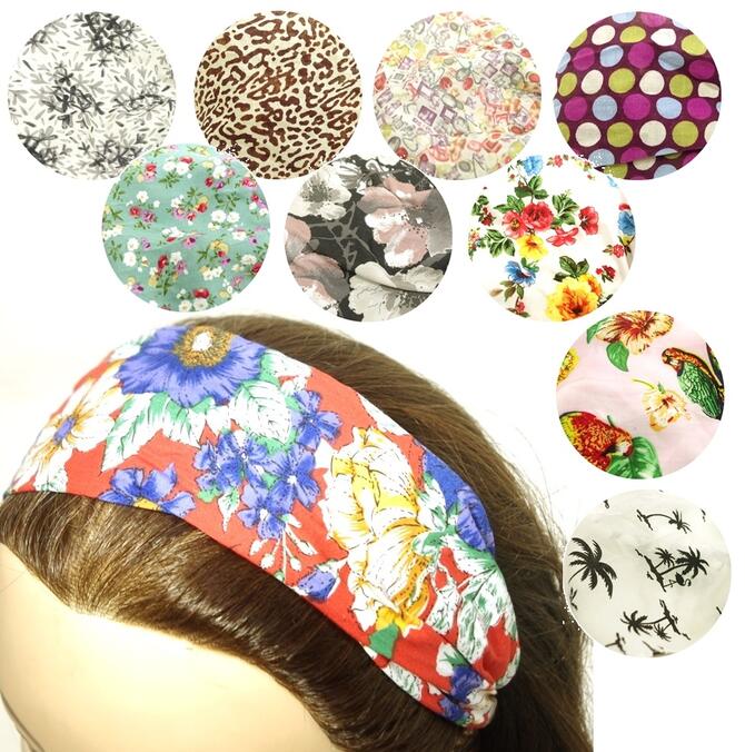 【限定品】カチューム プリント柄 〔ターバン カラフル モノトーン 幅広 布 生地 ヘッドバンド おしゃれ 華やか カジュアル レトロ 大人 レディースヘアアクセサリー 髪留め しめつけない〕