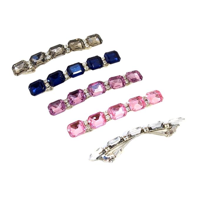 乐天商城 - 【限定品】バレッタ 小さめ スクエアカットストーンxクリアラインストーン 〔ヘアクリップ 髪どめ 前髪 ハーフアップ キラキラ おしゃれ まとめ髪 ヘアアレンジ ヘアアクセサリー〕
