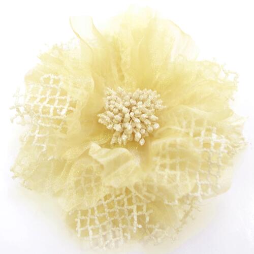 美美波”viviva-beauty&accessoryの【送料無料】コサージュ 髪飾り 格子レース＆シフォン オーロララメ花芯 〔ブローチ＆ヘアクリップ やや大きめ 大きいお花 入園卒園式 入学卒業式 袴 和服 浴衣 ヘアアレンジ 洋服アクセサリー ユニーク おしゃれ 個性派 個性的 アクセサリー 値下げしました〕｜アングル2