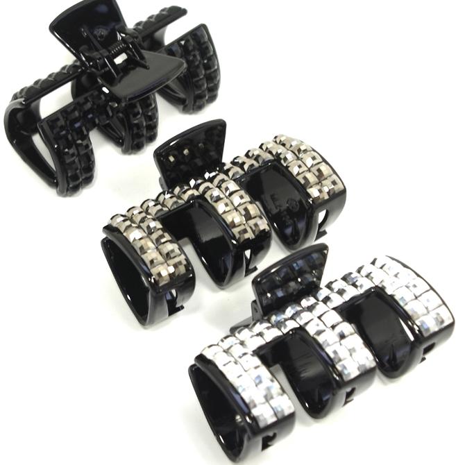 バンスクリップ スリースクエアレッグズ カットストーン スタッズ 〔ヘアクリップ ロール パンス チュ..