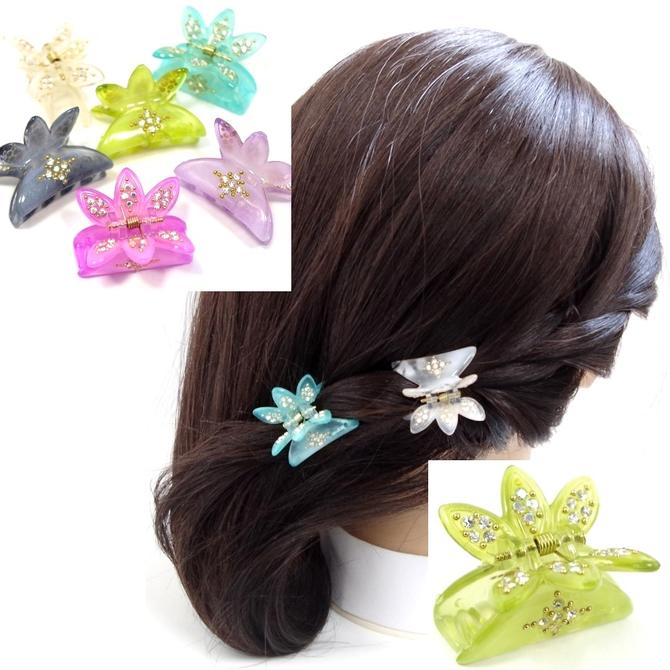 乐天商城 - 【残りわずか】ミニ バンスクリップ フラワー＆サイド十字 ラインストーン 〔お花 パンス 小 ヘアクリップ〕