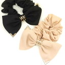 【限定品 訳あり】シュシュ 柔らか素材 ゴールド飾り付きリボン付 〔ヘアゴム 華やか エレガント 高級感 ポニーテール レディース ヘアアクセサリー 髪留め〕
