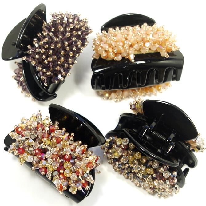 乐天商城 - 【残りわずか】バンス ヘアクリップ カットビーズ シャワー 〔髪どめ 髪留め たっぷりはさめる やや小さめ キラキラ 華やか 強いバネ しっかりとまる パンス ヘアアクセサリー 〕
