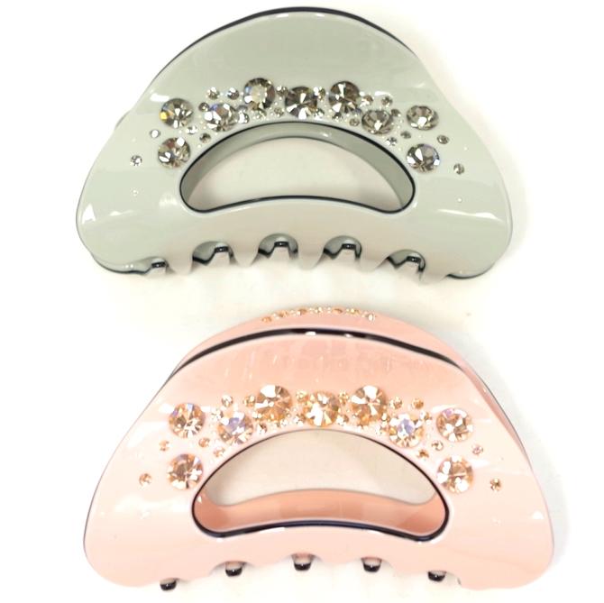 バンスクリップ 透かしオーバル 大粒ラインストーン付き 〔ヘアクリップ 髪どめ 華やか キレイめ エレガント 上品 シンプル パステルカラー パーティー ヘアア...