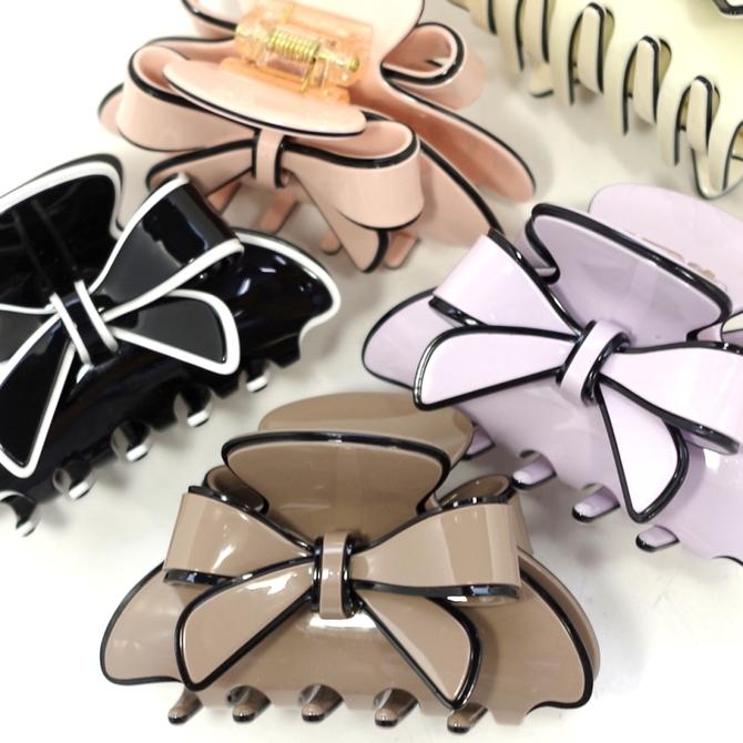 バンスクリップ セルロイド 蝶々結びリボン 〔ヘアクリップ 髪留め おしゃれ 大人かわいい ハンドメイド 上質素材 立体的リボン パンス 上品 エレガント 華や...