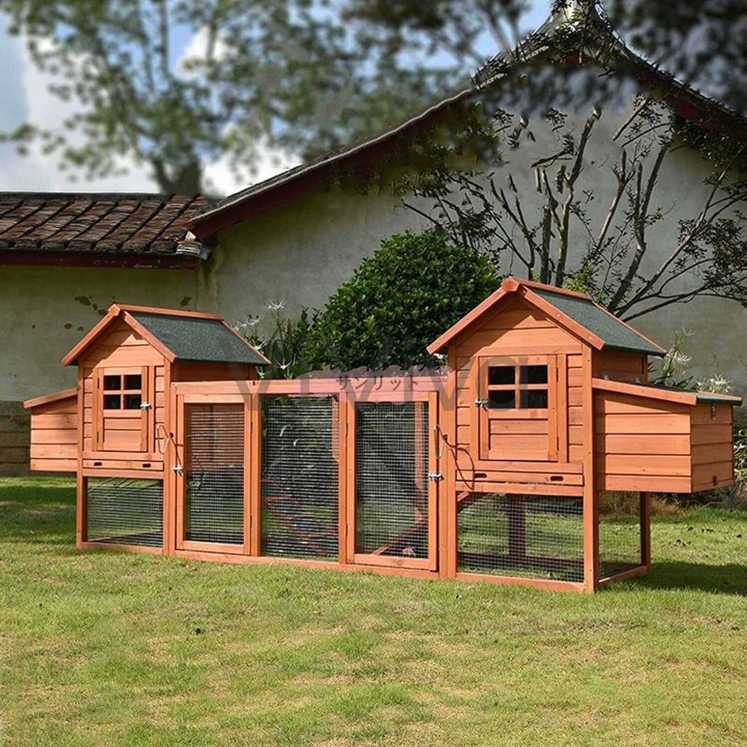 鶏小屋 屋外 木製 大型 鶏舎 ヘンハウス 防雨/防風性/断熱性 砂瀝青屋根 耐候性 家禽ケージ ウサギハッチ 七面鳥 アヒル ガチョウ飼育ケージ 家庭用 4つのネスティングボックス 滑り止め階段 組み立て簡単 68羽の鶏用