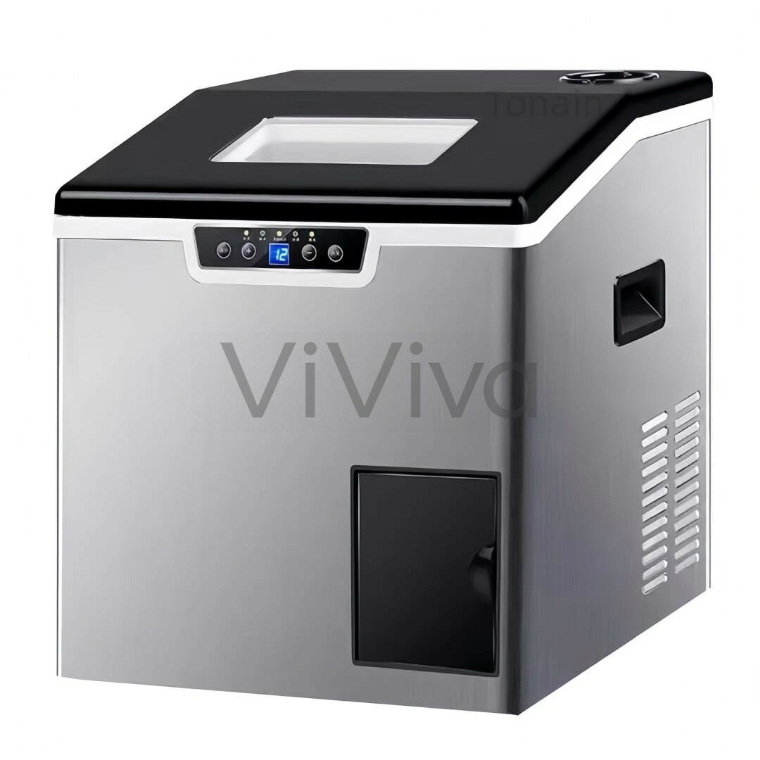 デスクトップの小型製氷機、110V、1.8Lの水タンク容量、3KGの製氷量、ミルクティーショップ/バーに最適、1バッチあたり32個の氷、一度に最大40kg、ステンレススチール素材、操作が簡単、家庭用・業務用