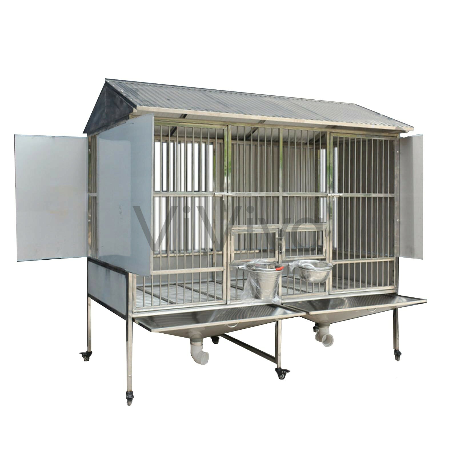大型ステンレススチール製犬用ケージ、屋外防雨、断熱、トイレ、トレイ、ユニバー...