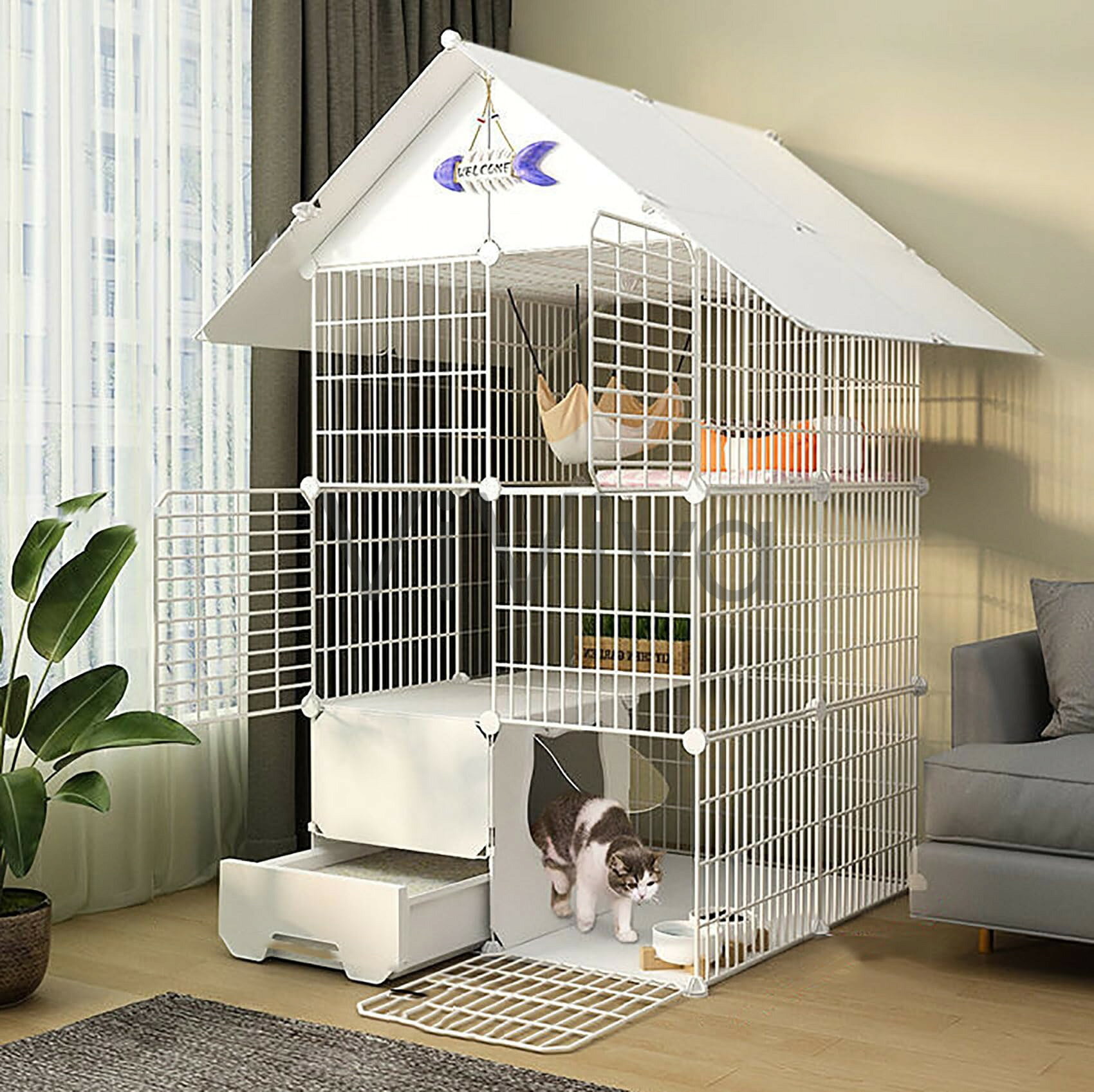 ペットベビーサークル、猫フェンス屋外バリア、猫ケージ屋内/屋外、トイレ付き大型、ペットフェンス、子猫/子犬/ウサギに適した猫ケージ
