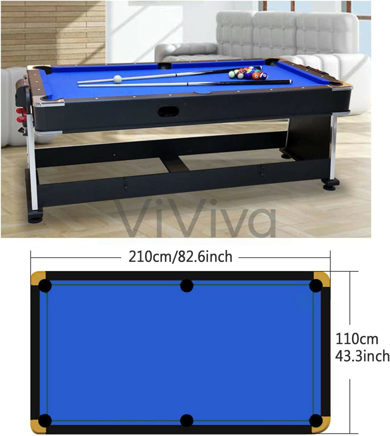 ViVivaの【ポイント6倍!特定商品!7月限定!】ビリヤードテーブル 4イン1コンビネーションテーブル、ファミリーマルチゲームテーブル - 7フィートのビリヤード/ビリヤード台+エアホッケー+テニステーブル+ディナーテーブル 屋内スポーツ ゲームルーム パーティー用｜アングル3