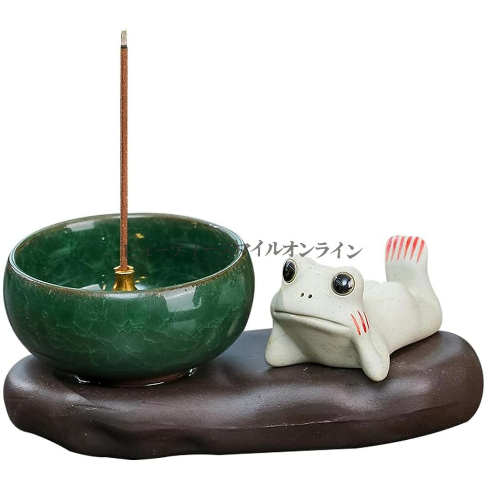 乐天商城 - 香炉 スティック渦巻き線香両用 かわいいカエル型 陶器製 瞑想や睡眠に最適な書斎インテリア 11cm 高級感溢れる 北欧風デザイン