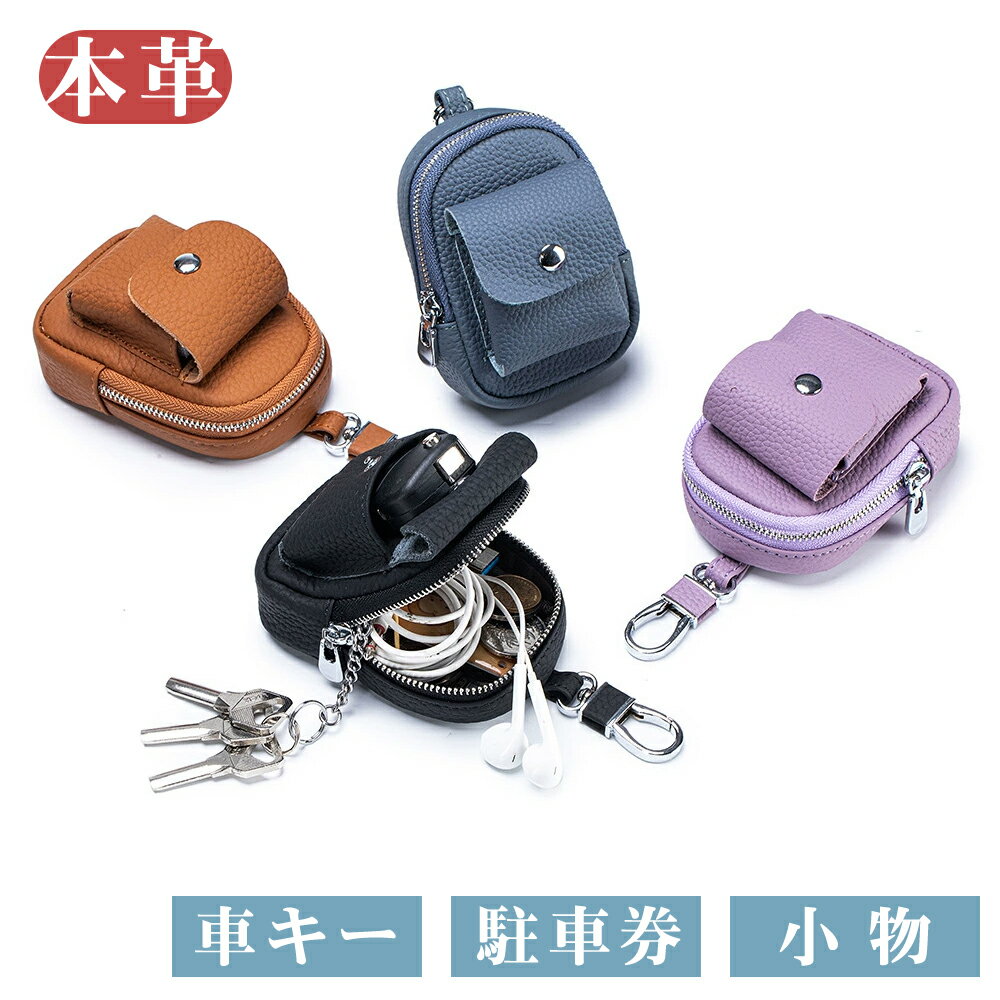 キーケース スマートキーケース 小物バッグ レディース 本革 スマートキー 多機能 カード収納 コイン小銭収納 ファスナーポケット付き コンパクト 軽量 カラビナ付き