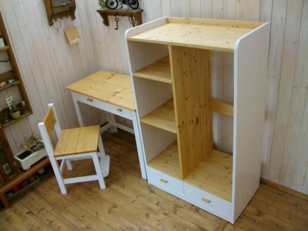 ♪Handmade☆机☆PC☆椅子☆本☆ランドセル☆収納棚セット*ナチュラル＊お部屋のスペース...