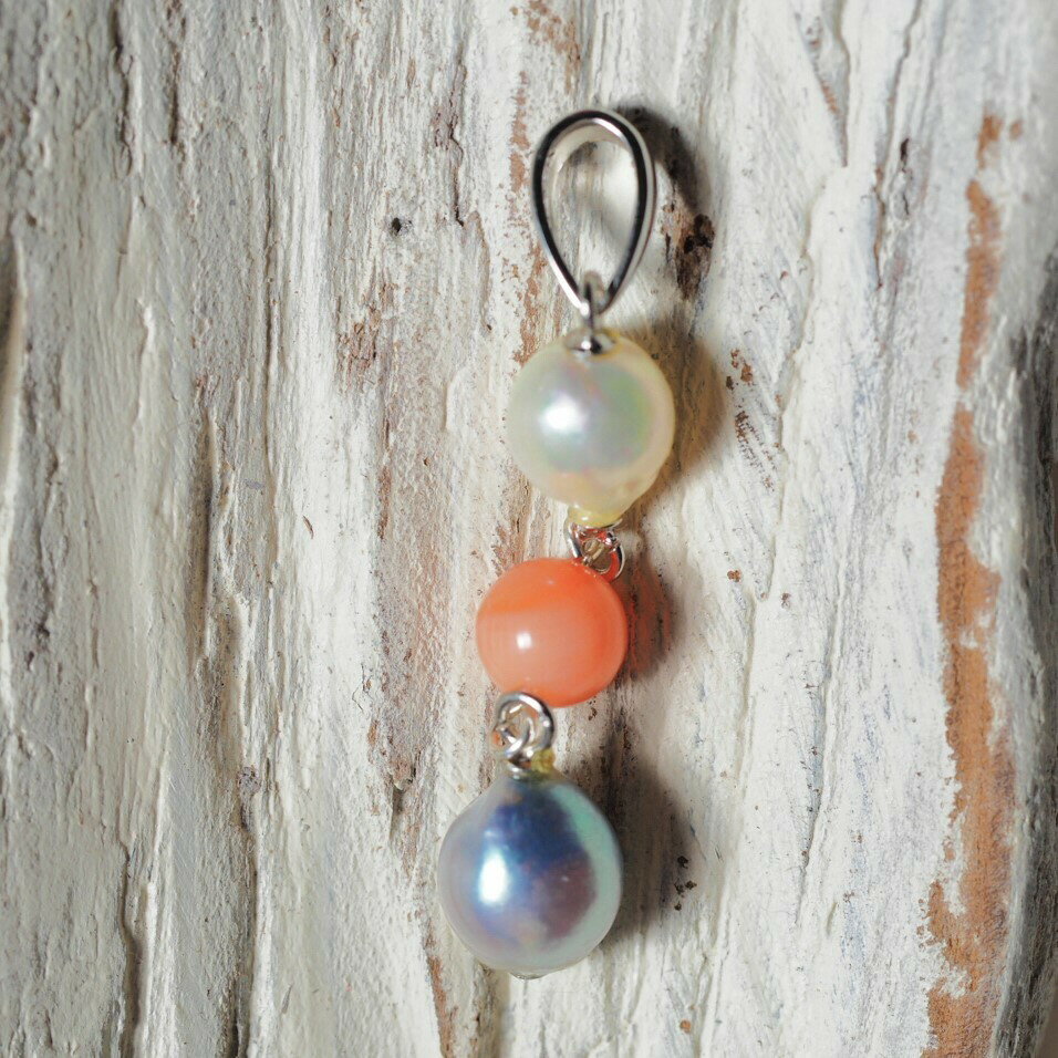 アコヤパール ピンクサンゴ SV ペンダントトップ 国産珊瑚