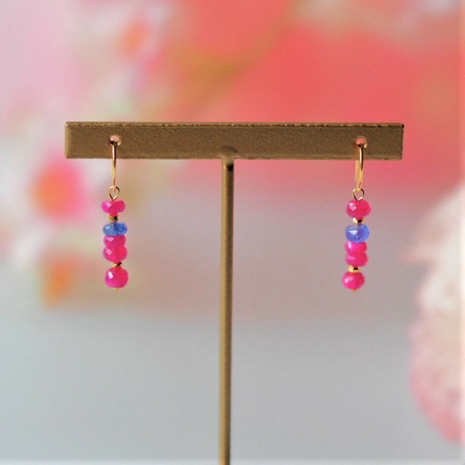 樂天商城 - K18　天然ルビー　天然タンザナイト　ピアス