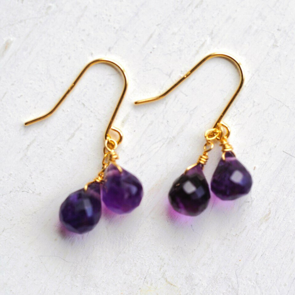 Rakuten - K18 天然アメジスト　ピアス　宝石カット　小粒