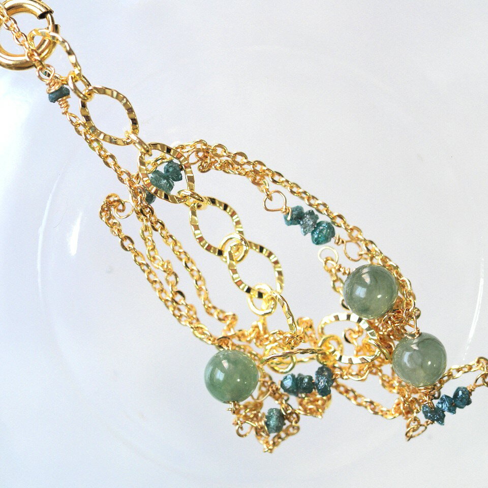 乐天商城 - 天然翡翠　天然ブルーダイヤモンド　K14GF　ネックレス　天然無処理ヒスイ