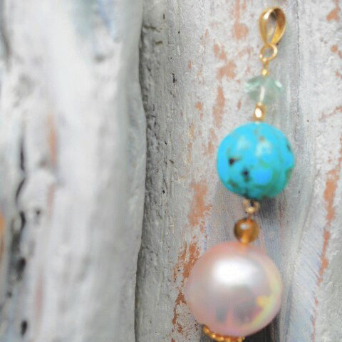 大粒 バロック真珠 トルコ石 ペンダントトップ