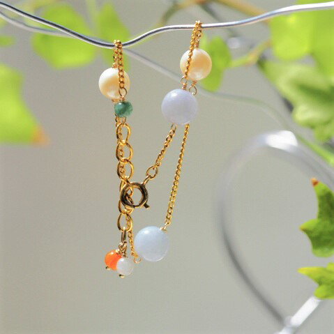 Jade - 翡翠　アコヤパール　ブレスレット　SV　天然無処理　ヒスイ