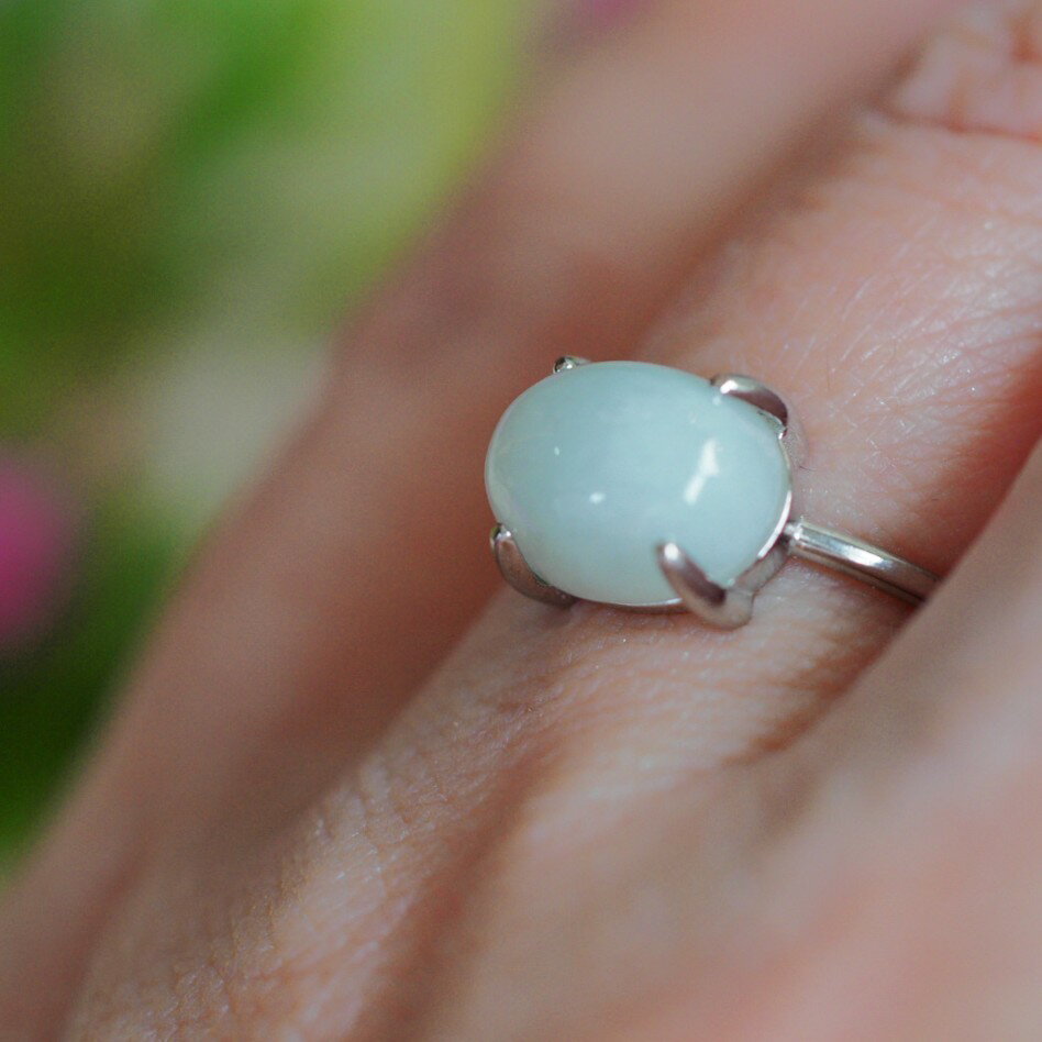 Jade - 翡翠　SV　リング　天然無処理ヒスイ　9号