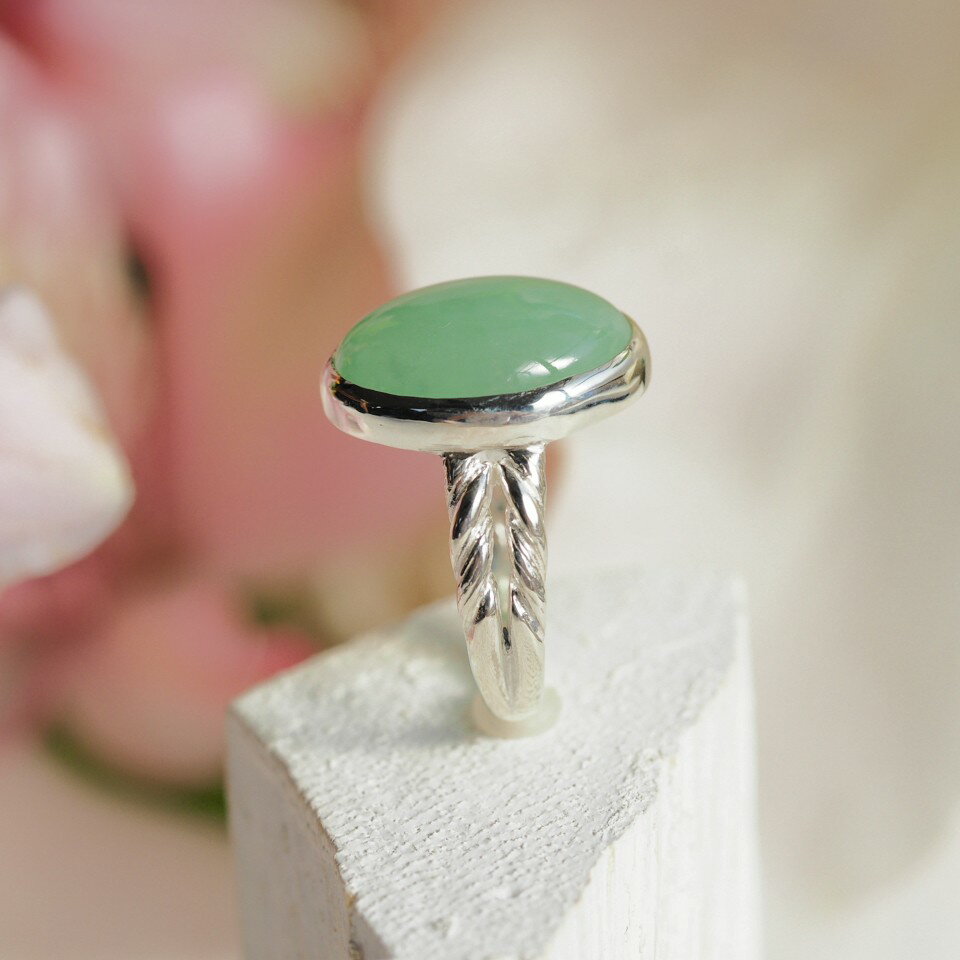 Jade - 翡翠　SV　リング　11号　天然無処理ヒスイ　和装