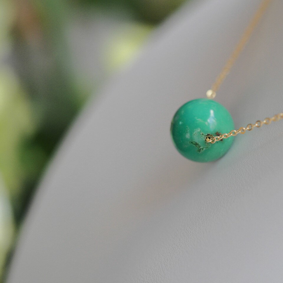 Rakuten - 天然ターコイズ　ネックレス　トルコ石　14mm